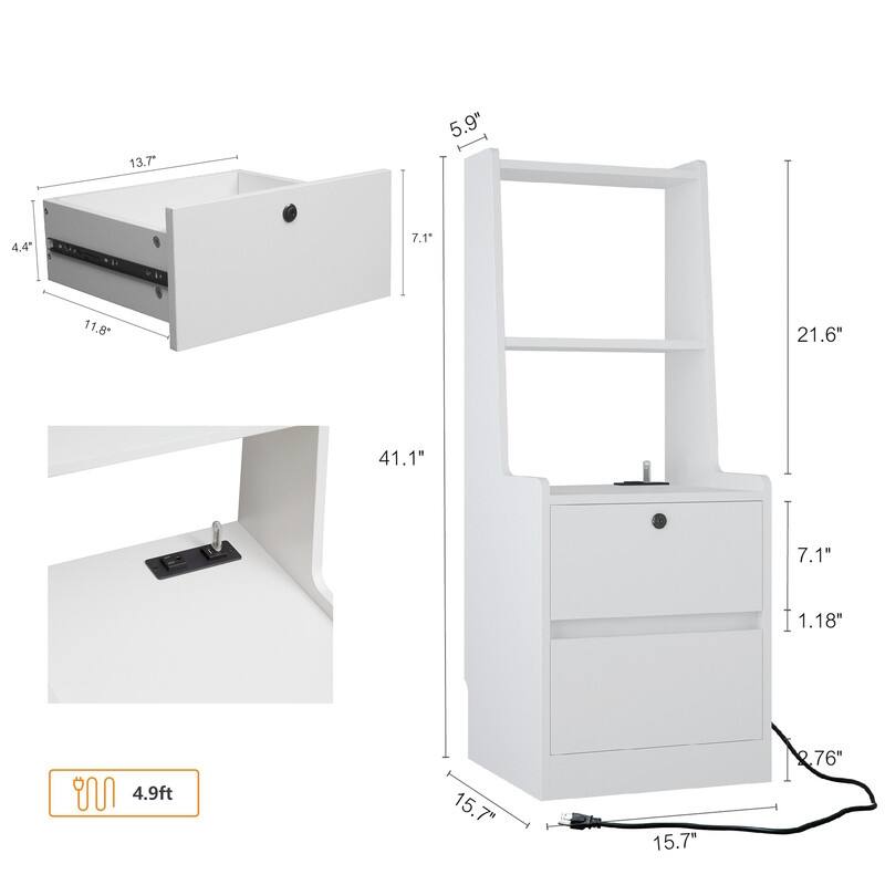 Smart Nightstand with Night Light, Modern Night Stand with Bookshelf, Bedside Tables with Storage Cabinet，Set of 2