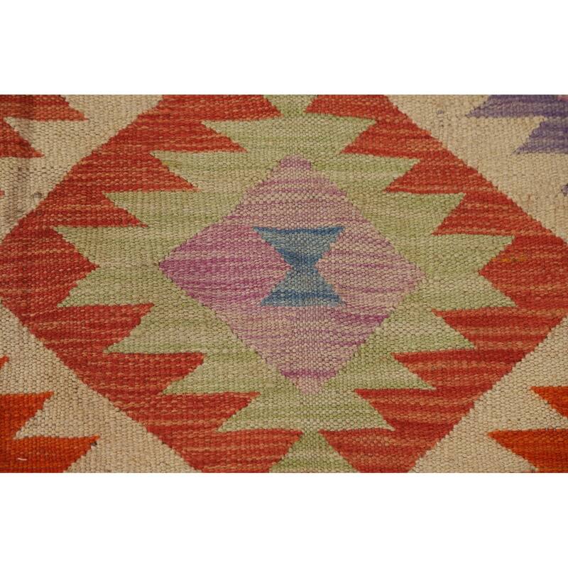 Hand Woven Oriental 100% Wool Carpet Southwestern Geometric Multi-Colored Kilim Area Rug - 6' 8'' X 4' 11''