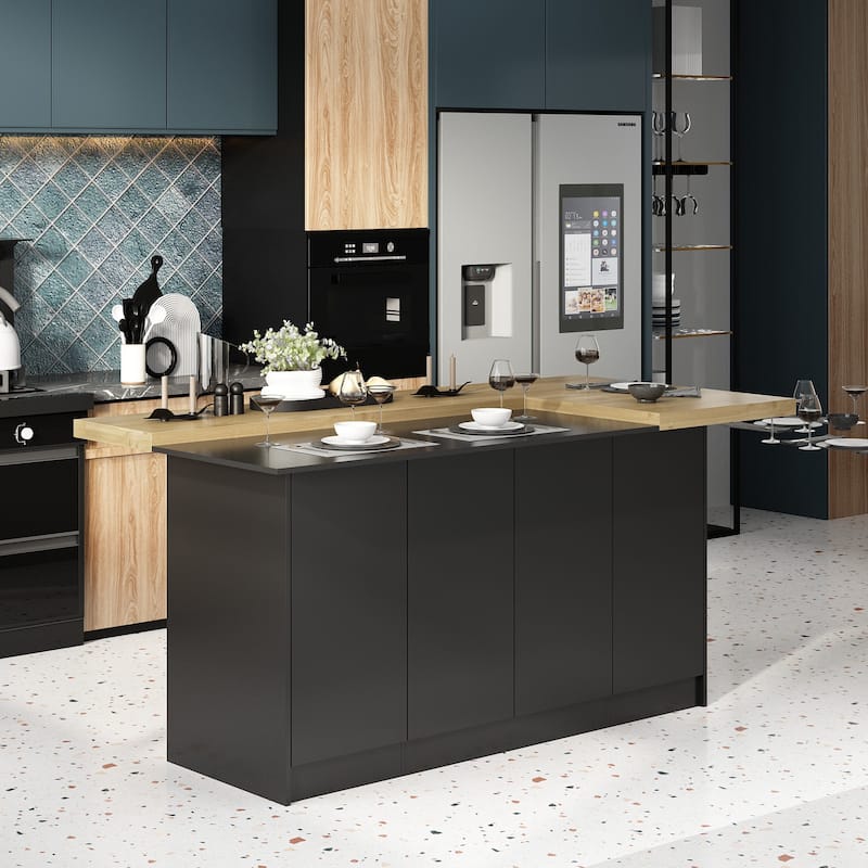 L-Shaped Countertop Island Sophisticated Storage Cabinet Dining Table - 77.3"x38"