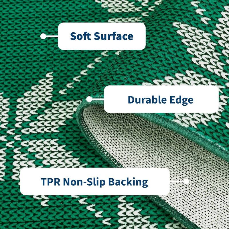 GustoWave Christmas Geometric Throw Area Rugs, Non Slip Machine Washable, Green - 1'6" x 2'6"