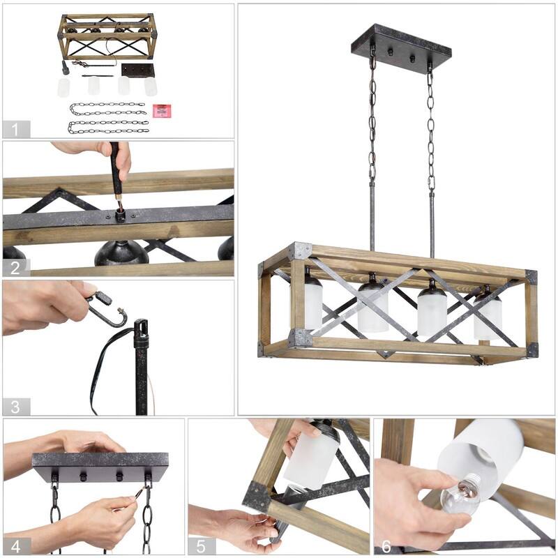 Farmhouse 4-Light Linear Chandelier Glass Shade Kitchen Island Lights - L27.5"xW9.8"xH9.8"