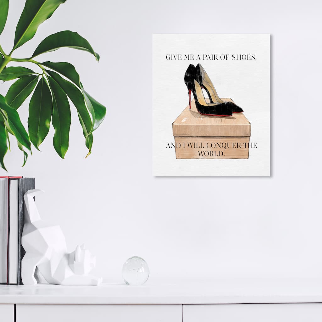 Wynwood Studio Canvas Fashion and Glam Conquer The World Simple 16x20 Black and Beige Glam Wall Art Canvas Print