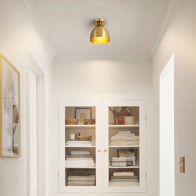 6.9" W 1-Light Retro Handcrafted Brass Finish Gold Interior Dome Design Flush Mount Ceiling Light for Bedroom, Kitchen