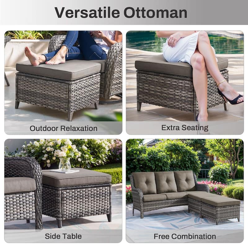Gymojoy 5-Piece Outdoor Furniture Set, 2 Swivel Glider Chairs, 2 Ottomans & 55K BTU Fire Pit Table
