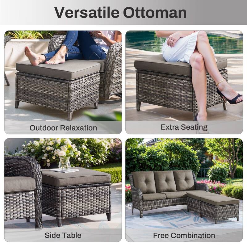 Gymojoy 6-Piece Outdoor Furniture Sofa Set with 2 Patio Chairs, 2 Ottomans & 55K BTU Fire Pit Table