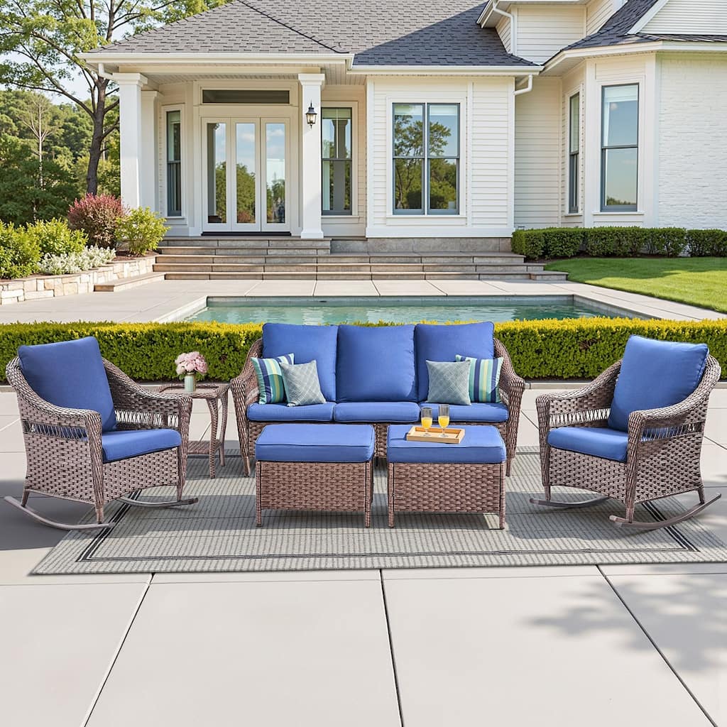 Pocassy 6 Piece Sofa Rocker Chair Table with Ottoman