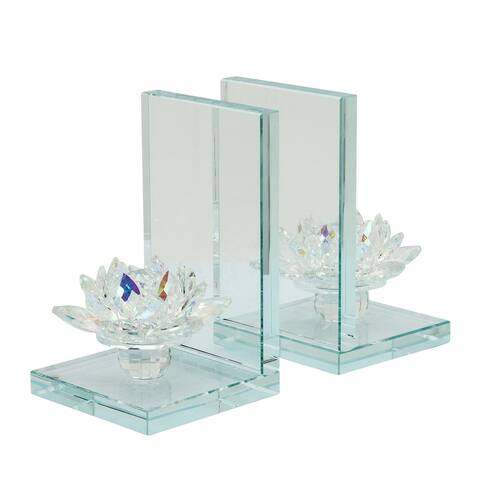 Set of 2 Crystal Lotus Bookends, Rainbow 6.5"H - 4.0" x 4.0" x 6.5"