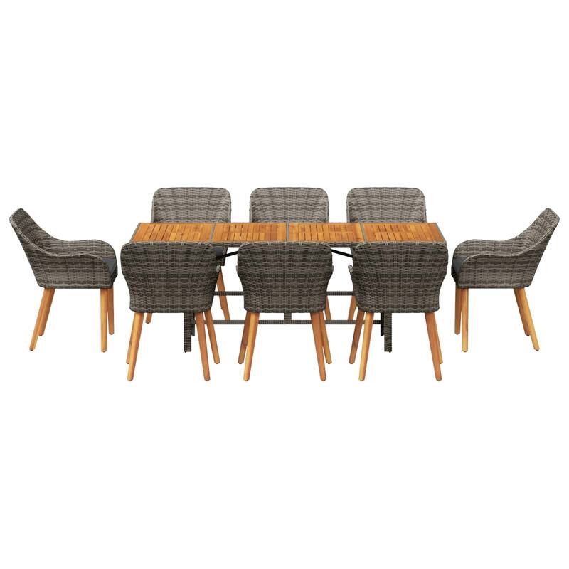 vidaXL Garden Dining Set with Cushion 9 pcs Grey Poly Rattan - 24.61 x 21.65 x 32.28 in