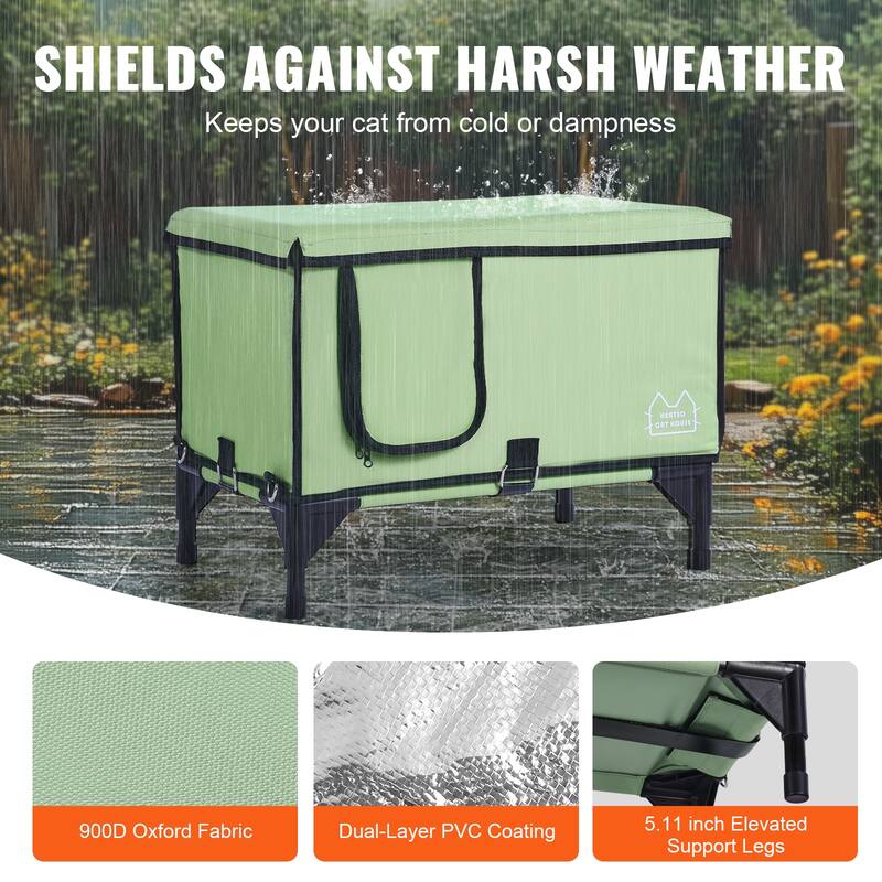 Elevated Heated Cat House, Cuboid Kitty Shelter with Adjustable Temperature and Timer for Winter to Stay Warm and Cozy
