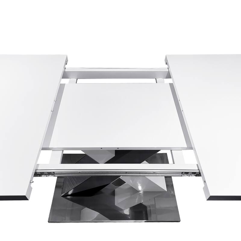 Modern Square Dining Table, Stretchable, with X-Shape Table Leg with Metal Base