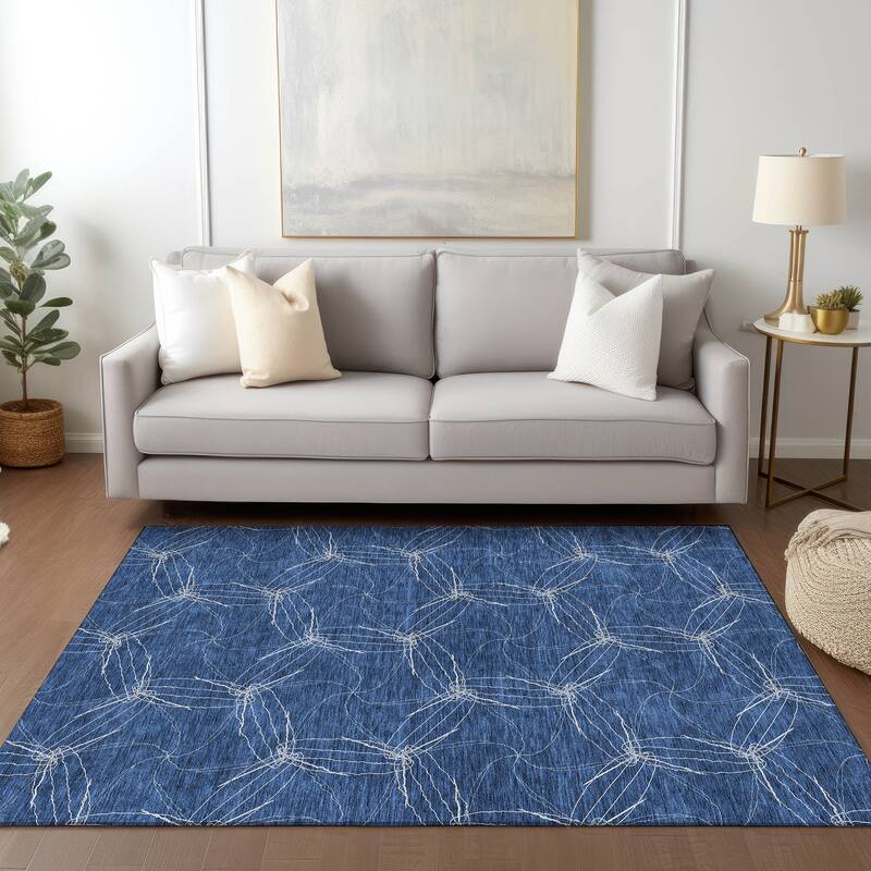 Machine Washable Indoor/ Outdoor Abstract Contemporary Chantille Rug