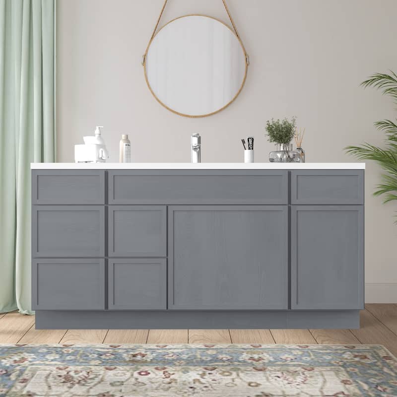 Vanity Art 60" Birch Freestanding Bathroom Vanity Cabinet without Top - Silver