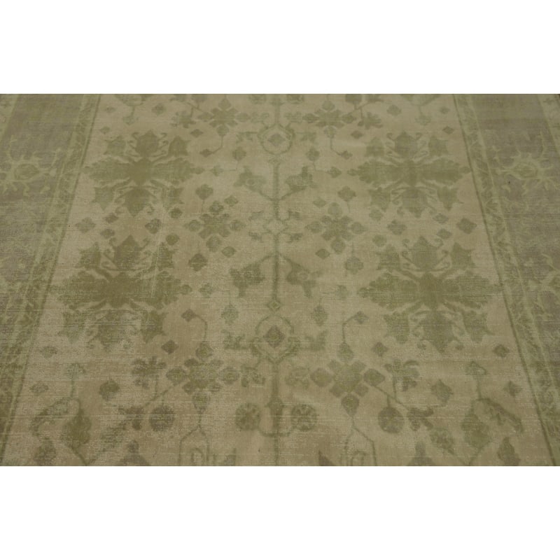 Hand-knotted Transitional Silk Carpet Beige Oushak Rug Floral Oriental Area Rug - 8' 0'' X 5' 0''