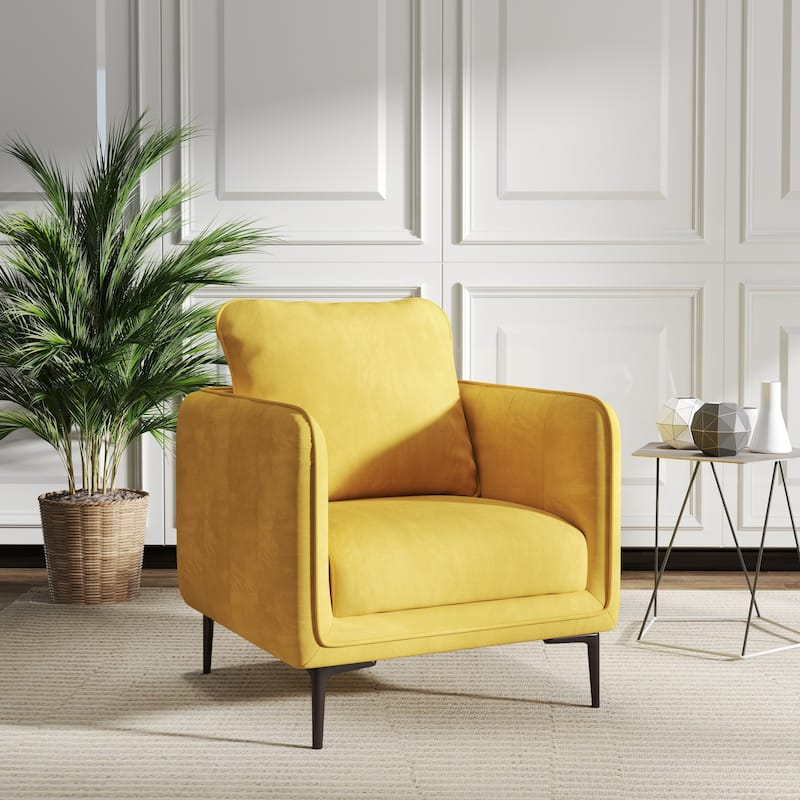 Nora Modern Velvet Accent Chair for Bedroom with Metal Legs - Yellow