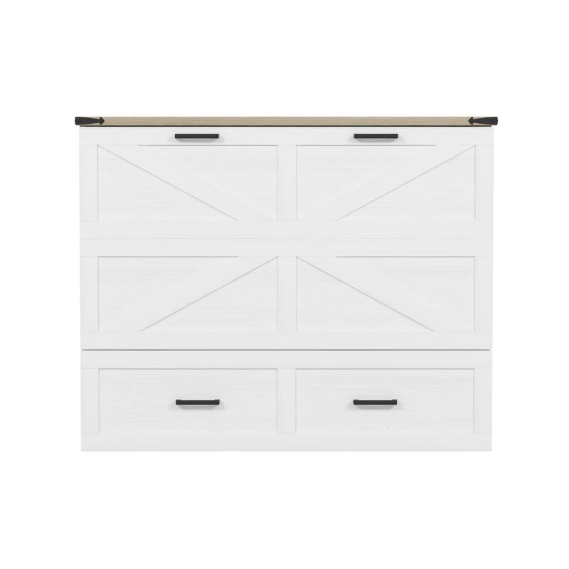 Wood Queen/Full Size Farmhouse Murphy Cabinet Bed with Charging Station