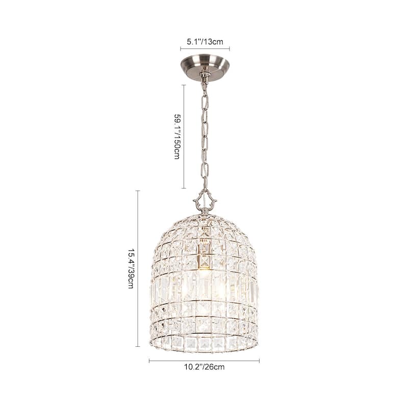 Vintage Glam Crystal Bird Cage Lantern Chandelier - Distressed Brass