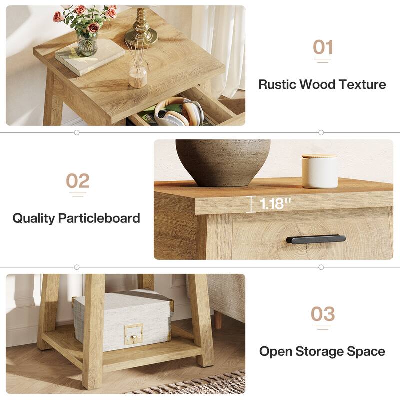 Rustic Nightstand with Drawer and Open Shelf
