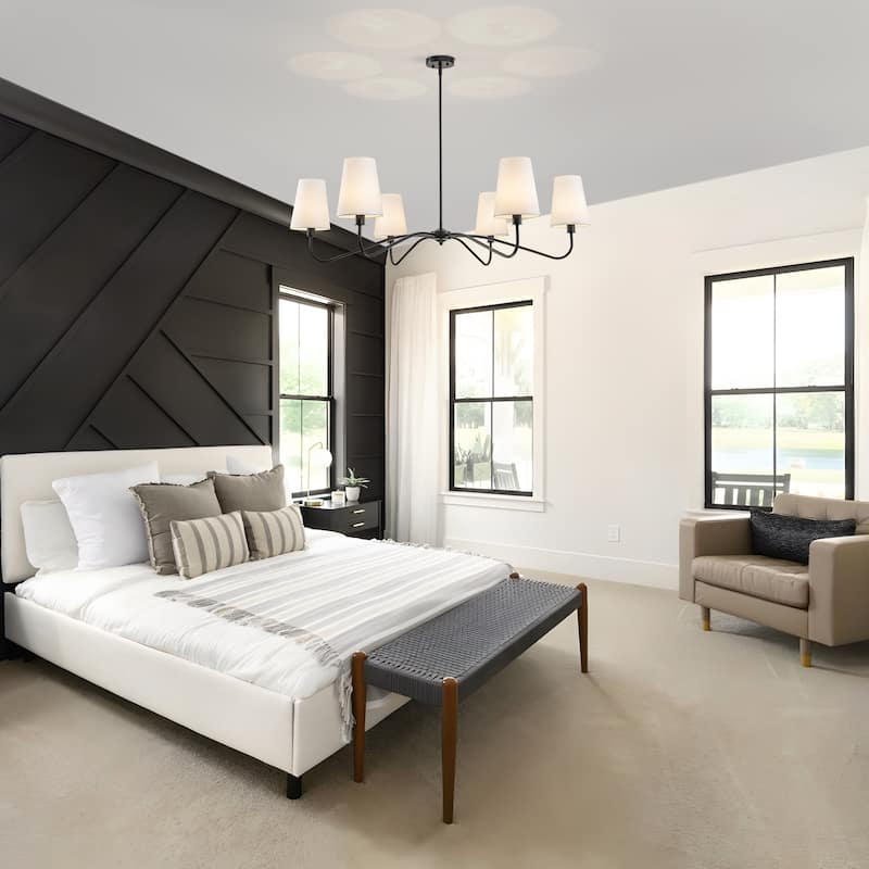 Starsky 6-Light Modern Classic Chandelier with White Linen Shades