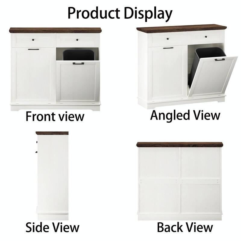 20 Gallon Double Tilt-Out Trash Can Cabinet, Freestanding Wooden Garbage & Recycling Bin with Hideaway Drawer