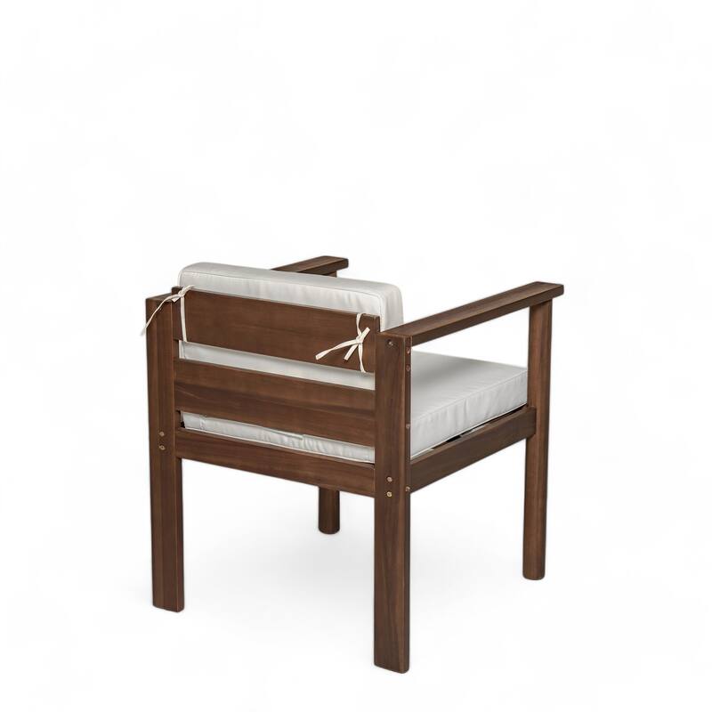 7-Piece Outdoor Patio Dining Set Wood Rectangular Dining Table and 6 Arm Chairs with Parasol Hole and Removable Cushions