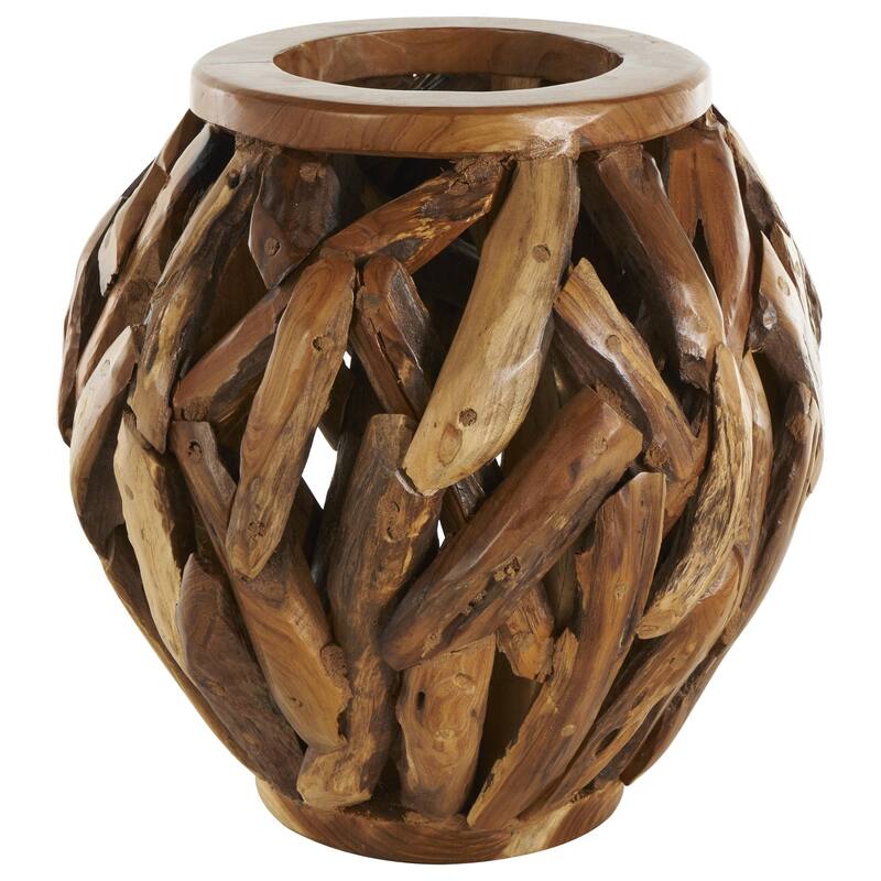Teak Wood Handmade Live Edge Tree Branch Pot Decorative Vase - Brown - Roche River Decor