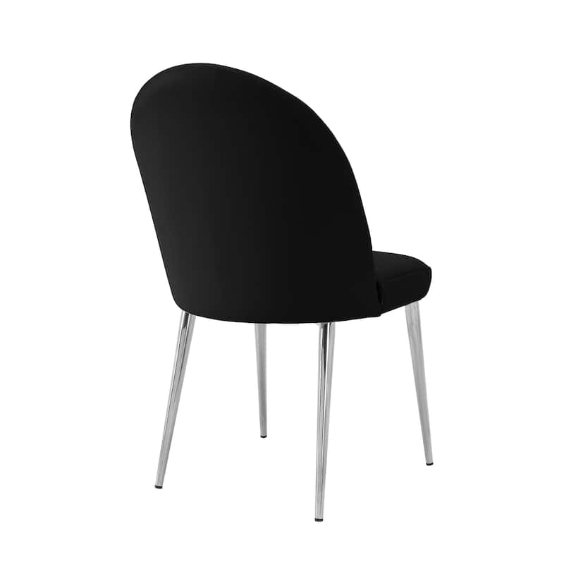 Era 24 Inch Set of 2 Dining Chairs, Curved Back, Black Faux Leather, Chrome