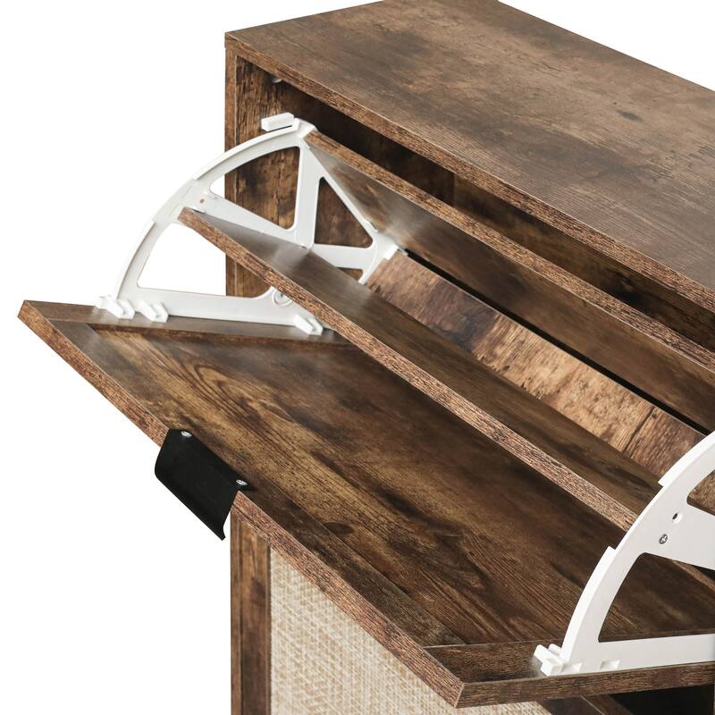Elegant Shoe Cabinet with Double-Layer Doors,Sturdy Pine Legs and Adjustable Backplane