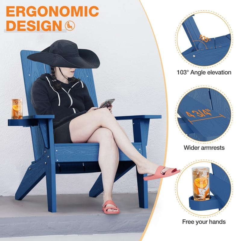 WINSOON All Weather HIPS Outdoor Adirondack Chairs with Cup Holder Set of 2