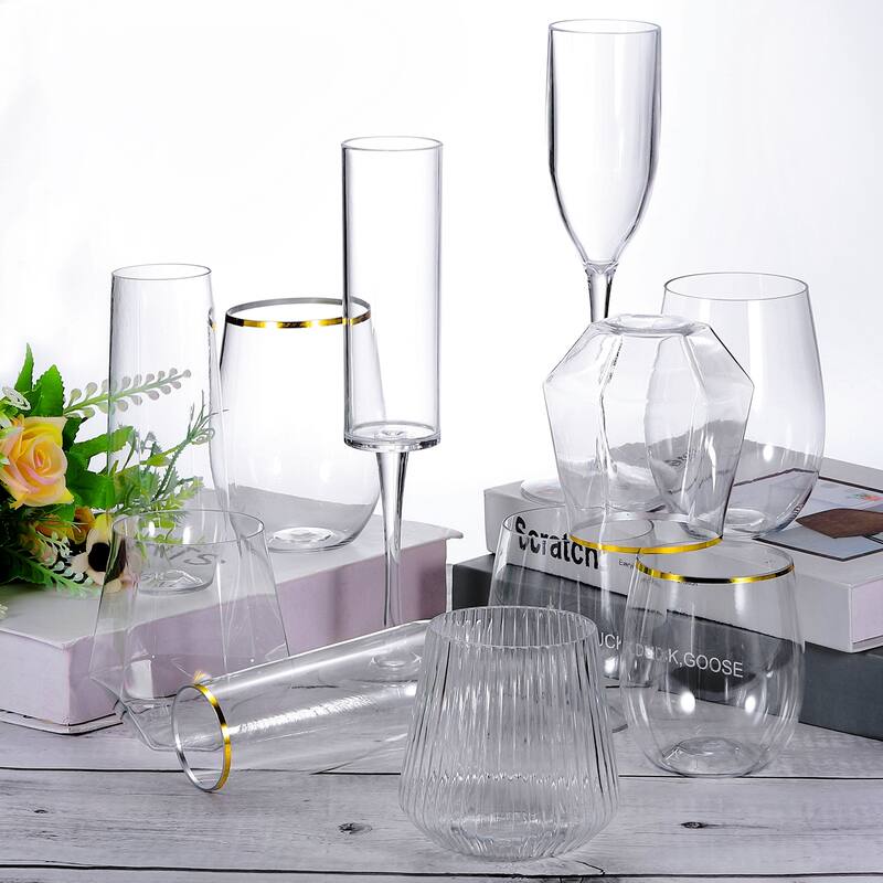 Wine Glasses 16oz PET Transparent Glasses Stemless for Wine