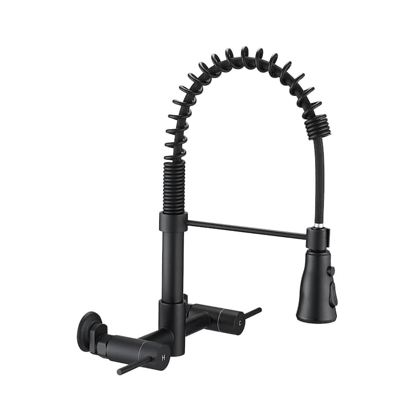 Double Handle Wall Mounted Spring Neck Bridge Kitchen Faucet