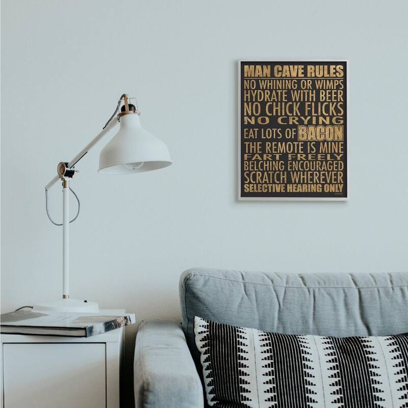 Stupell Man Cave Rules with Rustic Distressed Text Framed Wall Art - Tan