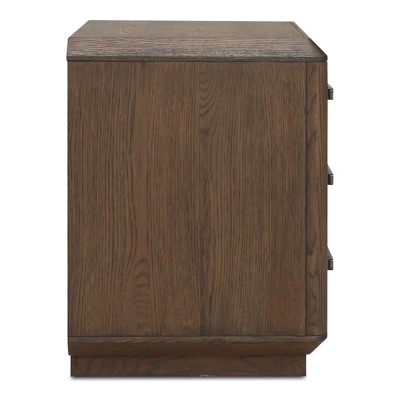 NADAAL STUDIOS Rosara Brown Solid Oak and Veneer 3-Drawer Nightstand with Iron Handle