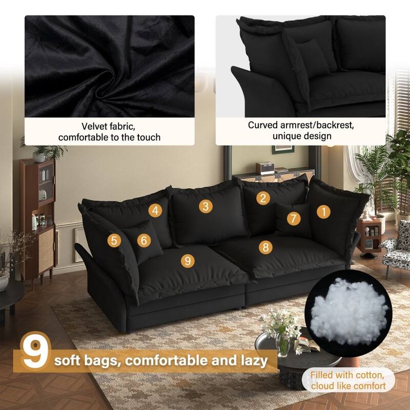 90.55" Modern Comfy Upholstered Sofa Cloud Couch with Multiple Large Soft Pillows
