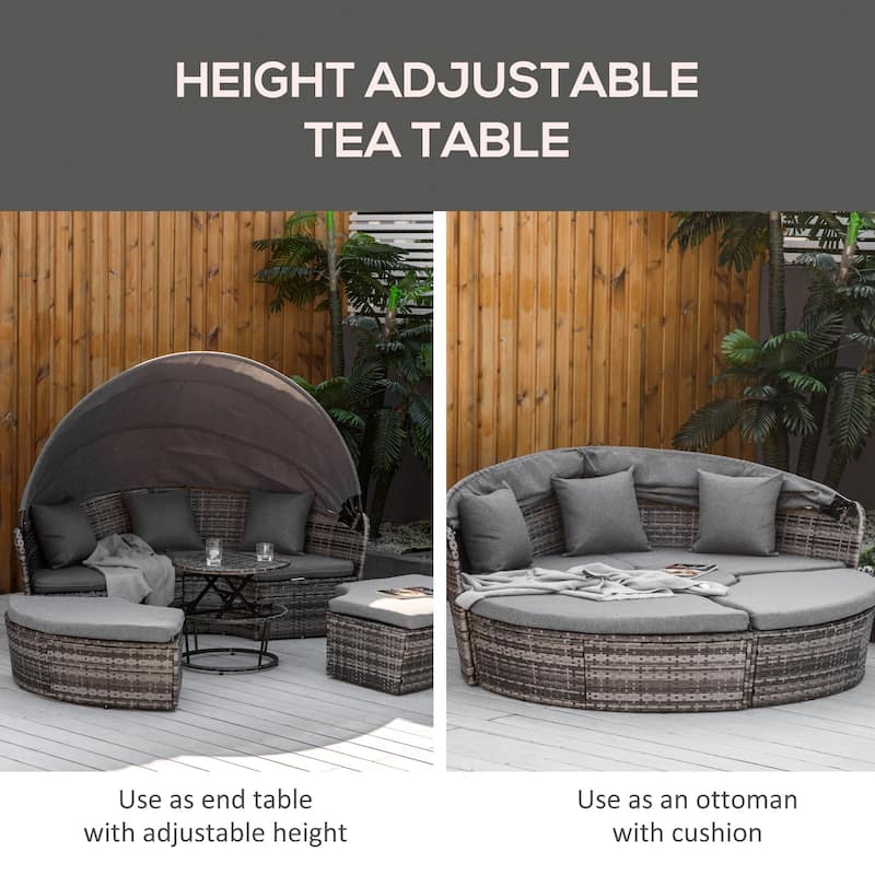 Outsunny 5 Pieces Patio PE Wicker Lounge Set, Outdoor Rattan Garden Conversation Furniture Set, Round Sofa Bed