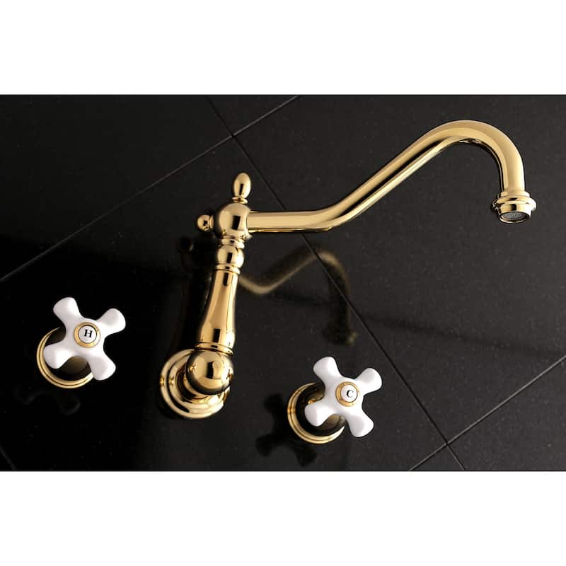 Heritage 3-Hole Wall Mount Roman Tub Faucet in Polished Brass