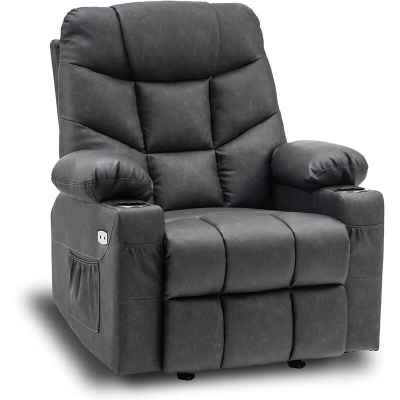 MCombo Manual Glider Rocker Recliner Chair with USB Ports, Faux Leather 8002