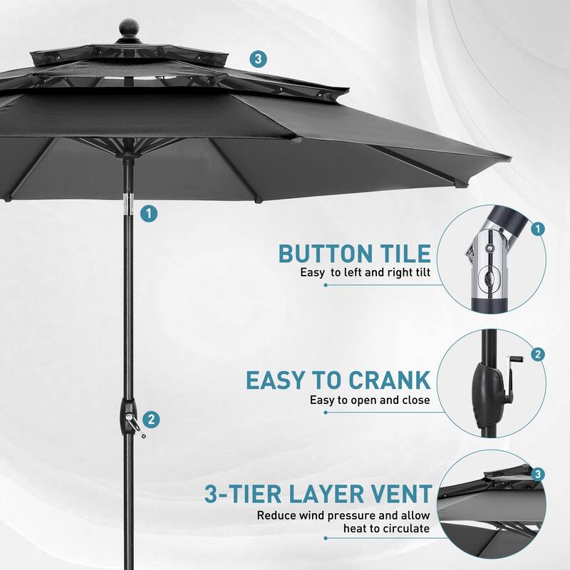 Autlaycil 10FT 3-tier Tilting Patio Umbrella With Base
