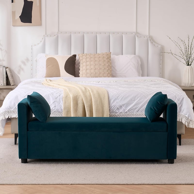 Velvet Storage Bench for Bedroom,End of Bed Bench for King Size Bed, Modern Upholstered Long Ottoman Bench for Entryway