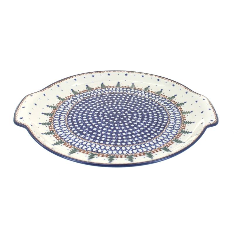 Blue Rose Polish Pottery 151 Ceramika Artystyczna Round Serving Tray with Handles - Rustic Pines