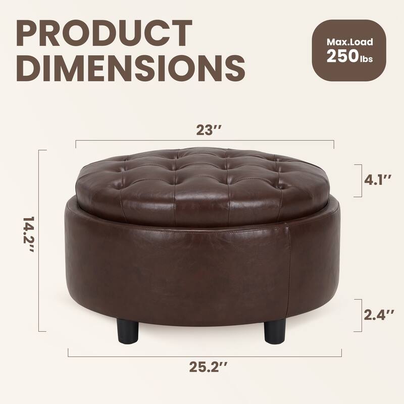 RENEWLINE Fabric Storage Ottoman with Tray Lid - Footrest & Hidden Storage for Living Room​