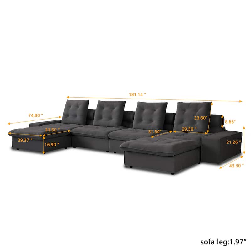 Oversized Down Filled Sectional Couches for Living Room U-Shaped Modular Couch,Adjustable Backrest