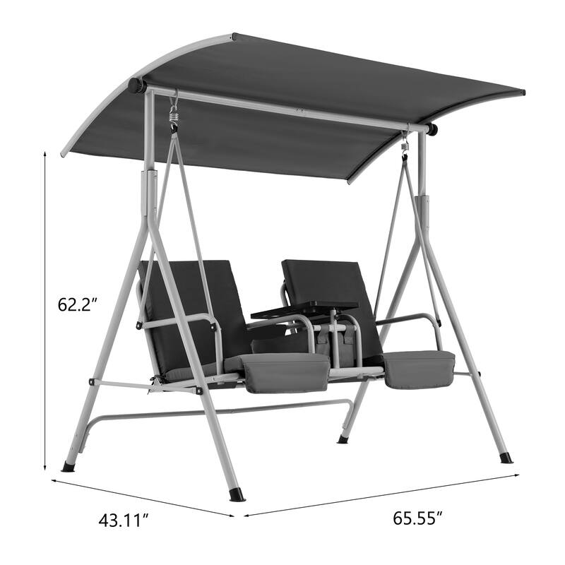 Outdoor Swing with Stand, Canopy, Pivot Table & 2 Cup Holders - Patio, Balcony, Bedroom