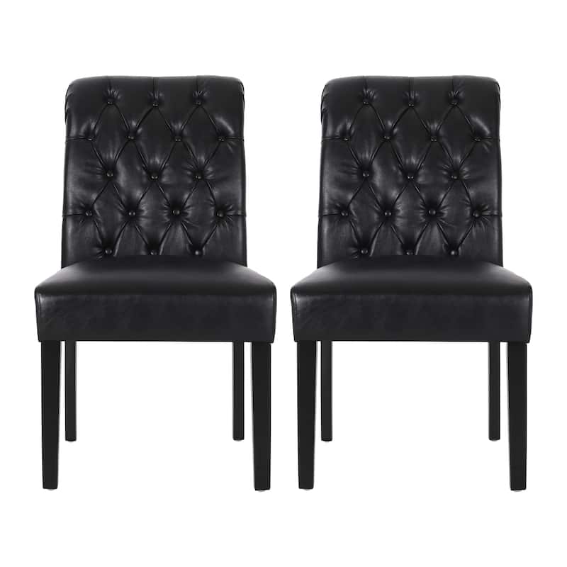 Button Tufted Wood Dining Chair with a Graceful Rolled Top