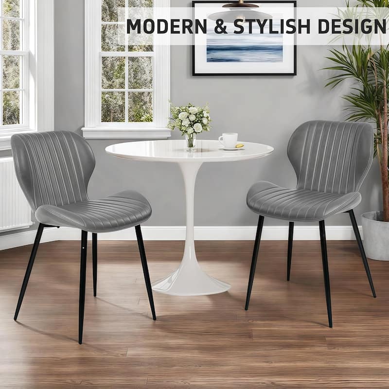Mid Century Modern Upholstered PU-Dining Chairs with Metal Legs, Set of 2, Grey