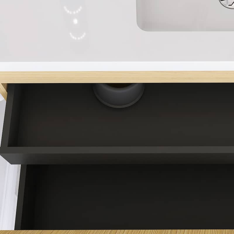 Floating Bathroom Vanity in Yellow Oak with Integrated Resin Top