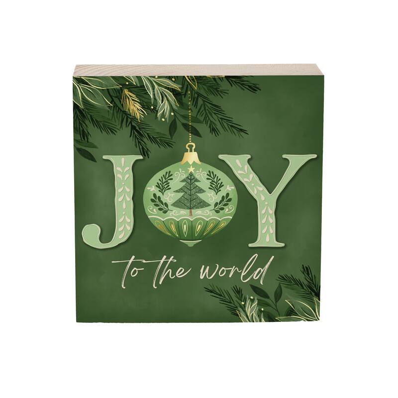 Shades of Green Sign Wood Block -" Joy To The World" - 6" x 6" - Multicolor