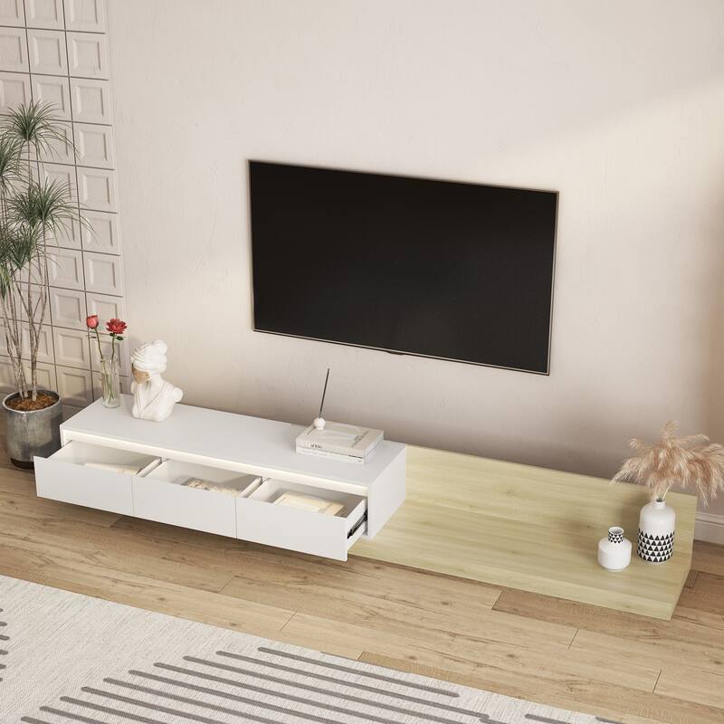 Modern TV Stand with LED Lights, Entertainment Center Wooden TV Stand, TV Stand Desk Media Cabinet with Storage
