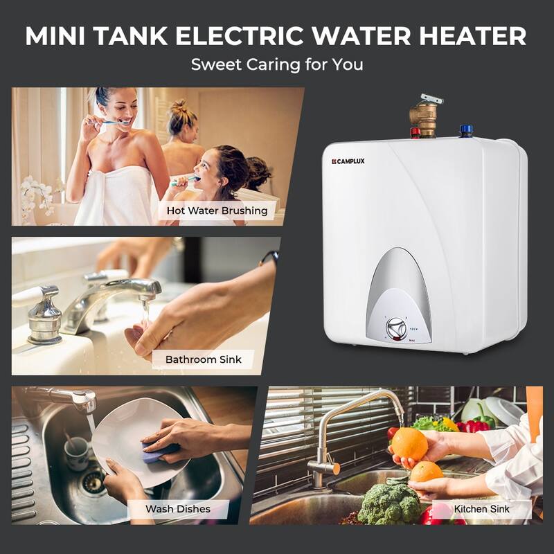 CAMPLUX 6.0 Gallons 1.44kW Mini Tank Electric Water Heater with Cord Plug, White