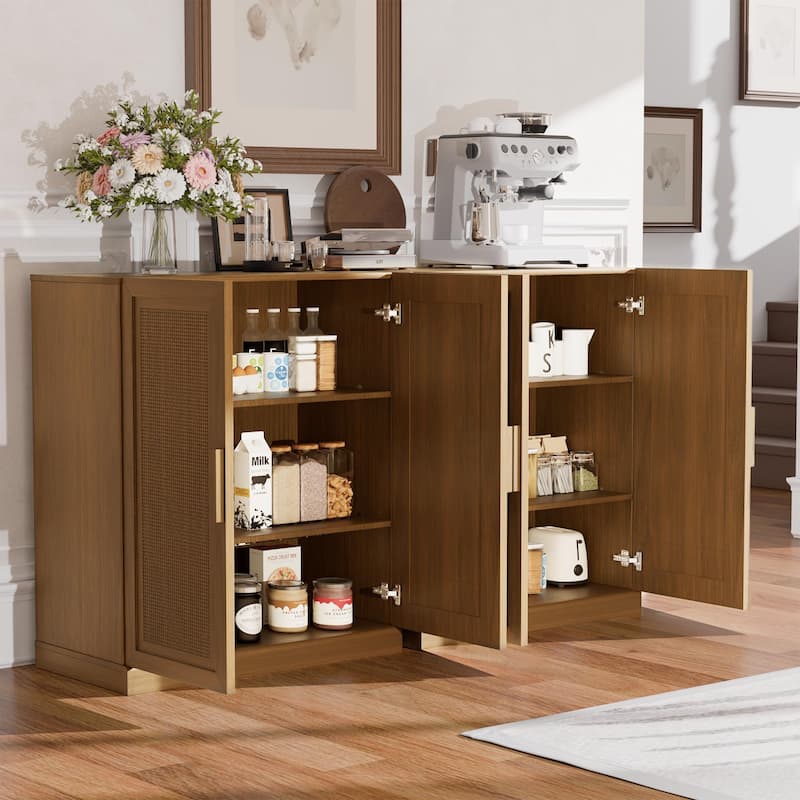 36"H Classic Storage Cabinet with Adjustable Shelves with Rattan Doors