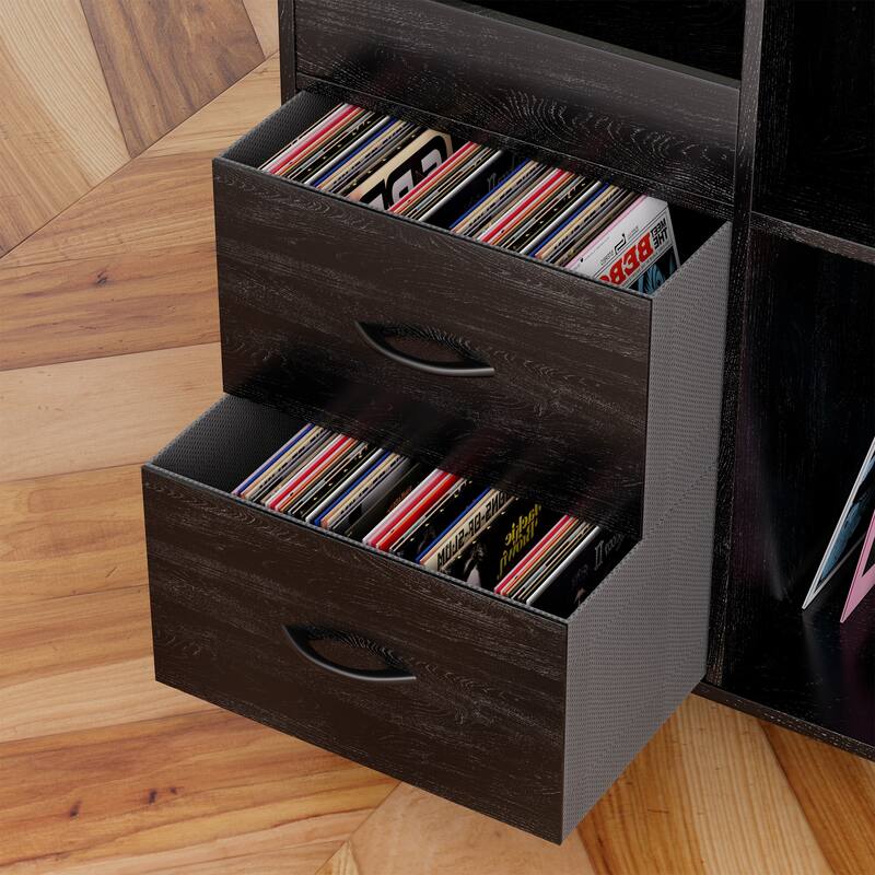 Record Player Stand with Power Outlet & Flip-Down Lid,Turntable Table with Storage,Media Console with 2 Drawers